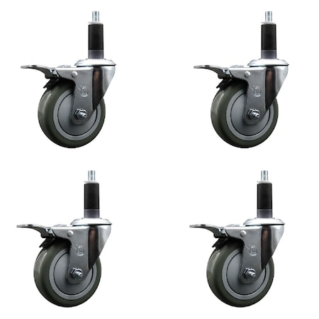 Service Caster 4'' Gray Poly Swivel 1-1/8'' Expanding Stem Caster Set Total Lock Brake, 4PK SCC-EXTTL20S414-PPUB-118-4